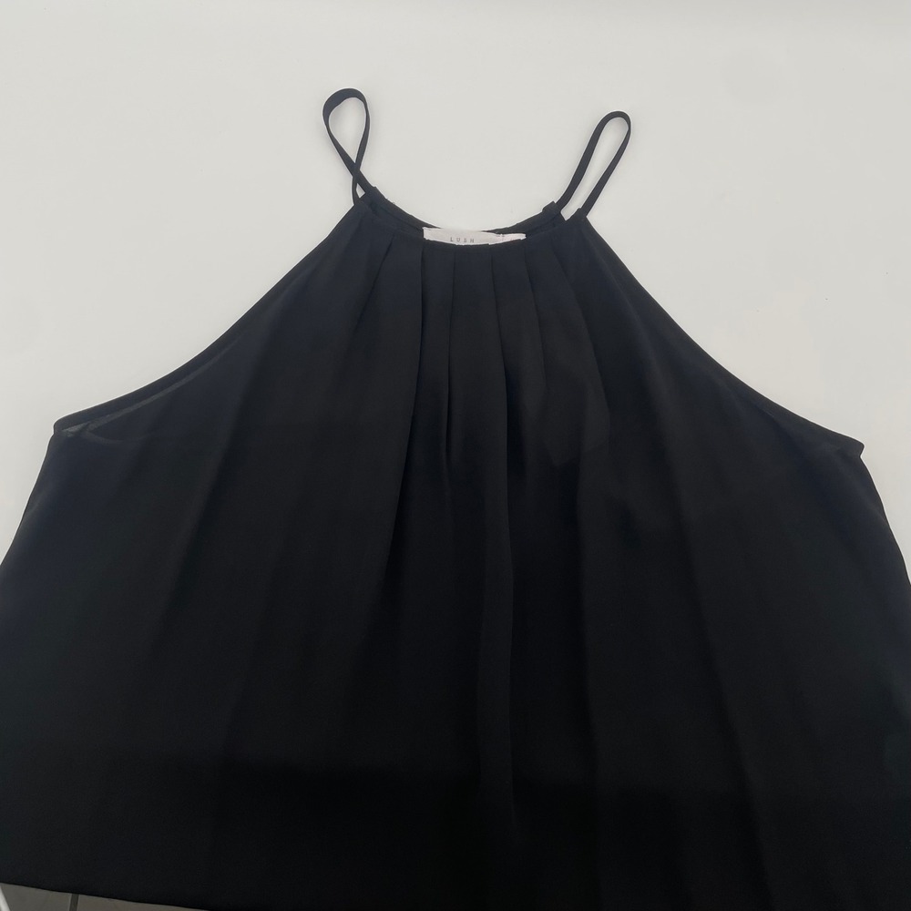 Lush Halter Neck Cami Women Medium Black Pleated Chiffon Sleeveless Blouse NWT